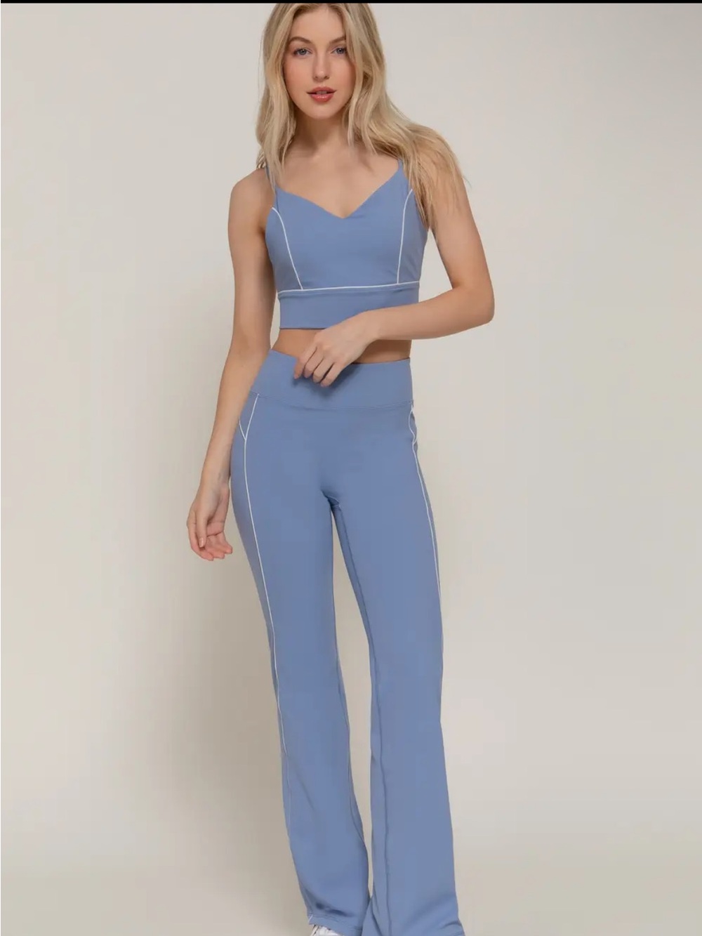Active Basic Blue Flared Active Pants with Contrast Piping small, medium, large - Picture 4 of 4